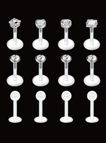 12 piezas de anillos de labio Bioflex claros, pendientes de plástico para piercing de Medusa/Monroe, pendientes de plano posterior de tono de piel, retentores de encaje a presión, joyería de 16G de 6mm para Pierce Ashley, Helix para uso en el trabajo - transparente - Ver 15