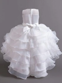 Tween Girl Multilayer Sequins Tulle Dress, Low-High Hem Cocktail Party Princess Gown, Suitable For Wedding,Graduation,All Seasons - White - View 4