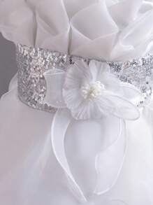 Tween Girl Multilayer Sequins Tulle Dress, Low-High Hem Cocktail Party Princess Gown, Suitable For Wedding,Graduation,All Seasons - White - View 7