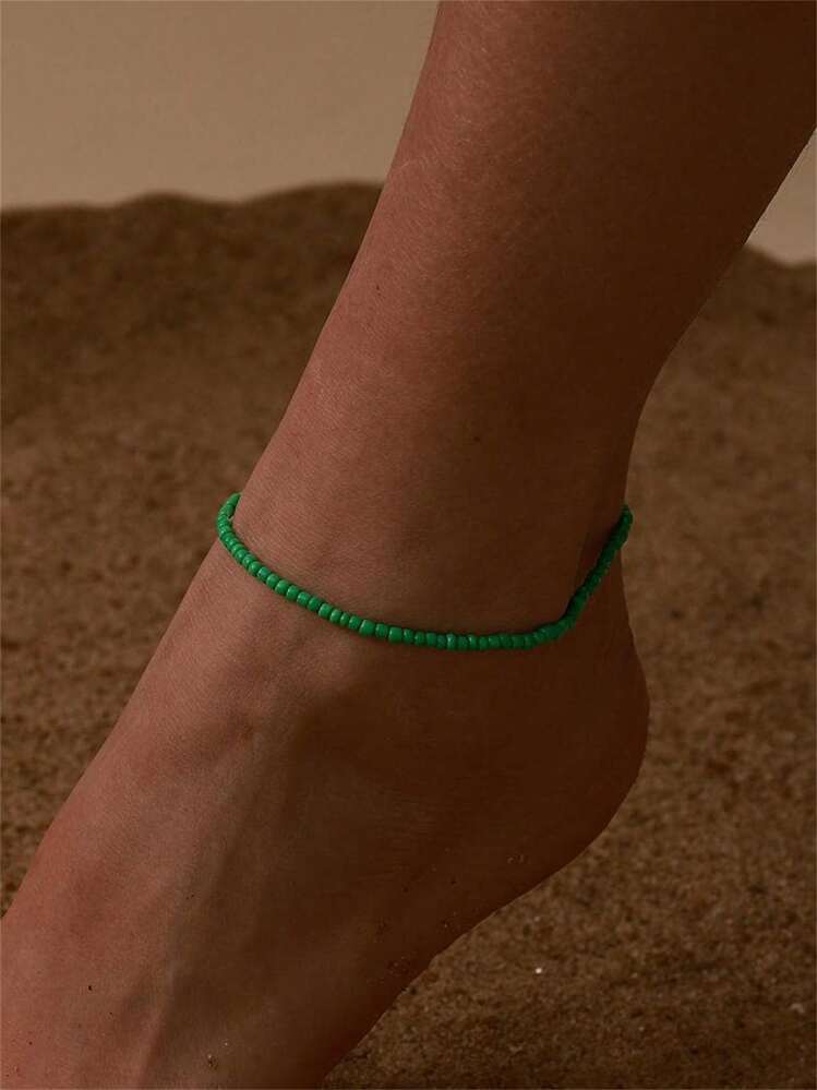 1piece Fashion Simple And Elegant Lady Beads Elastic Anklet - White - View 7