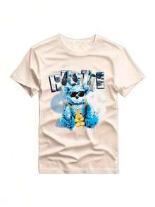 HUSTLE Summer Casual Printed Short Sleeve T-Shirt For Men, Sports And Casual Style, Fashionable Round Neck T-Shirt, Suitable For Daily Wear - Màu be - Xem 1