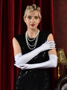 D EXCEED 2 PCS 1920s Flapper Costume Accessories Set For Women Great Gatsby Long Solid Colour Gloves And Plastic Stick Stretchy Adult Size Elbow Length Halloween Gift Opera Tea Party Bridal Wedding Church Halloween Decorations Gift - Multicolor - View 5