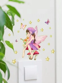 1 套夜光仙女月亮蝴蝶星星开关墙贴家居装饰、贴纸、墙贴花、家居装饰乙烯基贴花、春季装饰品让您的家焕然一新、Rama 装饰贴纸 E-I-D - 彩色 - 查看 7