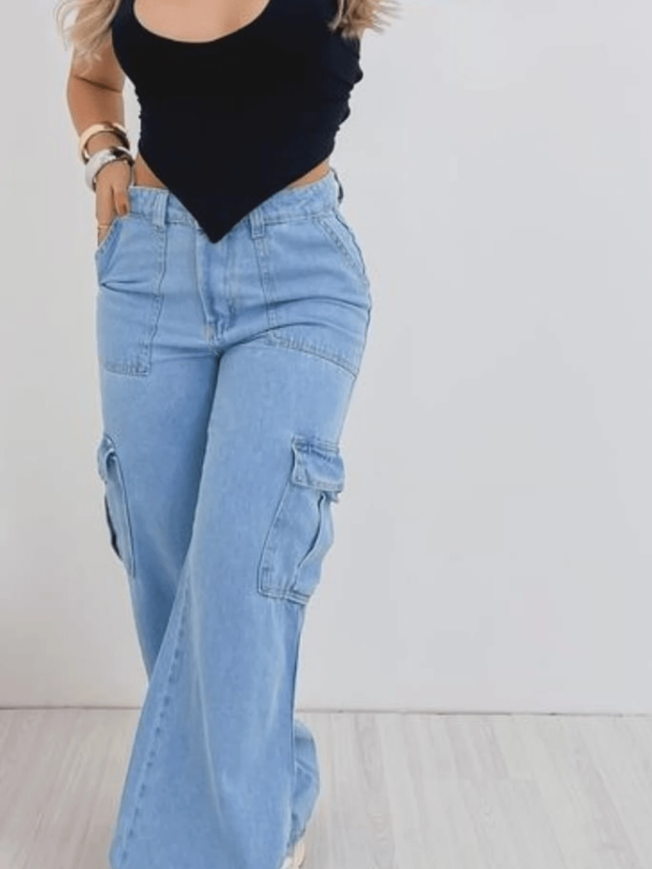 WOMEN'S CARGO PANTS - 淺色水洗藍 - 查看 1