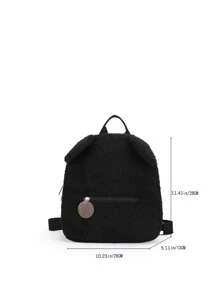 One Piece Boys And Girls Sherpa Bear Zipper Closure Cute Cartoon Backpack Suitable For Daily Use In Autumn And Winter - Black - View 4