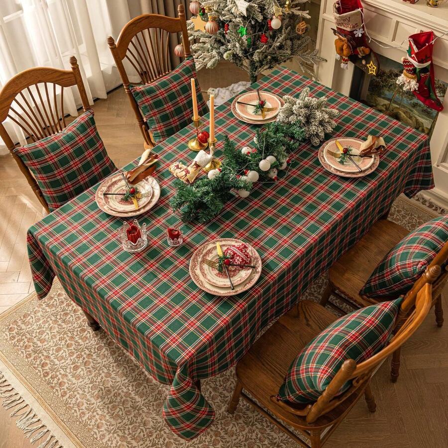 Christmas Decorative Table Fabric, Vintage Striped Plaid Cotton And Linen, Dining Room Party Cover Cloth,Table,Table Cover,Table Cloth,Party Decorations,Birthday Decorations,Christmas Decorations,Christmas,Dining Table,Christmas,Red Table Cloth,Green Table Cloth,Christmas Decorations Home,Coffee Table,Christmas Table Decorations