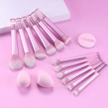 12件套透明手柄多功能化妆刷套装 - 散粉刷、腮红刷、粉底刷、眼影刷、遮瑕刷、修容刷 + 斜角美妆蛋、圆形美妆蛋、粉色化妆粉扑、化妆刷套装、化妆刷套装、化妆刷套装、全套化妆工具、化妆刷套装、全套化妆工具、化妆刷套装、化妆礼盒套装