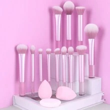 12件套透明手柄多功能化妆刷套装 - 散粉刷、腮红刷、粉底刷、眼影刷、遮瑕刷、修容刷 + 斜角美妆蛋、圆形美妆蛋、粉色化妆粉扑、化妆刷套装、化妆刷套装、化妆刷套装、全套化妆工具、化妆刷套装、全套化妆工具、化妆刷套装、化妆礼盒套装
