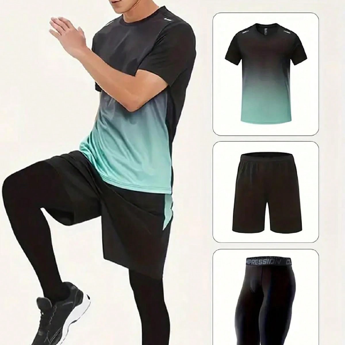 Set de 3 piezas de camisetas deportivas para hombre para correr, baloncesto y fútbol, traje deportivo transpirable y de secado rápido