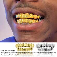 THATBOY 1 pieza/2 piezas Juego de dientes (Grillz) chapado en oro de 18K con acabado brillante, estilo Hip Hop y Cyberpunk, para despedida de soltera