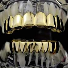 THATBOY 1 pieza/2 piezas Juego de dientes (Grillz) chapado en oro de 18K con acabado brillante, estilo Hip Hop y Cyberpunk, para despedida de soltera