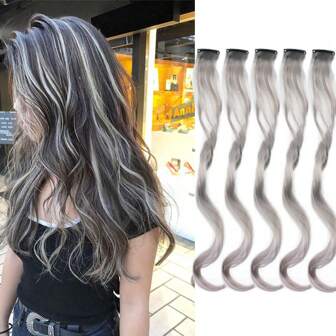 5pcs/set Y2K Long Curly Hair Extensions Party Highlight Multi-Colors Wavy Hairpiece Clip In Synthetic Rainbow Hairpieces For Kids Girls Women