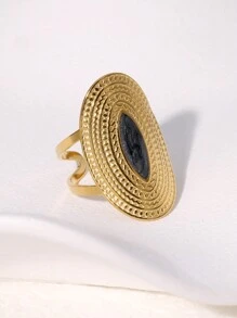 1pc Vintage Oversized Personalized Stainless Steel Geometric Openwork Ring Suitable For Women Daily And Party Wear - Open Ring - View 5