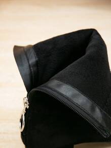 Women's Black Mid-Calf Low Heel Boots With Zipper Back - Black - View 7