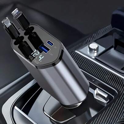 Fast Car Charger With 4-In-1 Retractable Cable, USB Car Charger Compatible With IPhone 11/12/13/14/15/Pro Max, Galaxy S23/22, Pixel And IPad Pro Car Accessories