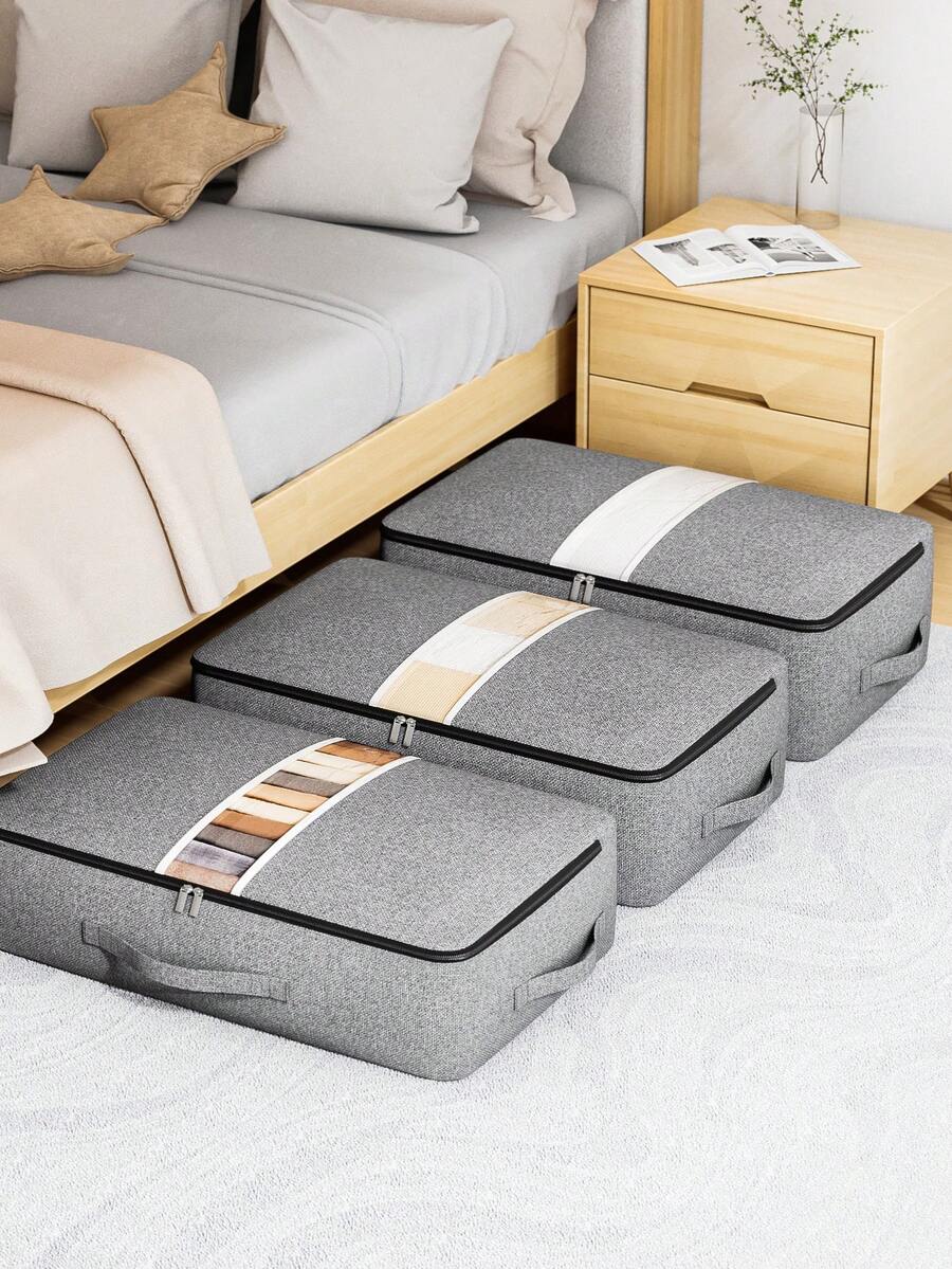 1PC Bed Bottom Storage Bag With Super Large Capacity For Clothes, Blankets, Packaging And Organizing Bags, Transparent Window Moving Bags For Blankets, Upgraded Thick Fabrics, Widened Comfortable Handles, Suitable For Home Storage, Under Bed Storage, And Warehouse Storage. Dress Pants Shoes Jeans Boots Skirt - Grey - View 1