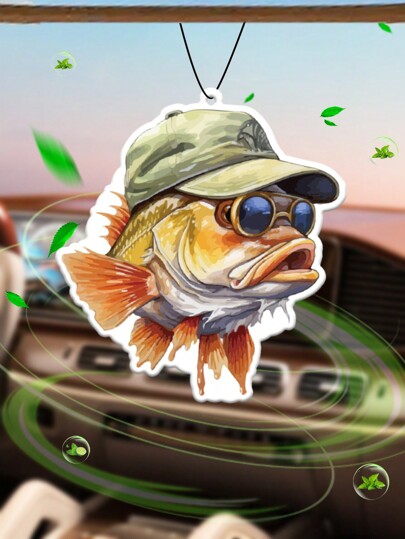Peixe super legal com óculos de sol e chapéu, pesca engraçada de robalo de boca grande, que peixe robalo, purificador de ar para carro, purificador de ar para armário, fragrância, decoração de espelho retrovisor, ornamento para pendurar no interior do carro, purificador de ar com fragrância natural, pacote de fragrância para banheiro de desenho animado de anime, decoração de parede para sala de estar/escritório/quarto