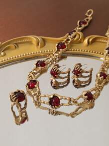 复古 Mireille 珠宝套装包括耳环、戒指、项链，仿古饰面，电镀 - 做舊金 - 查看 7