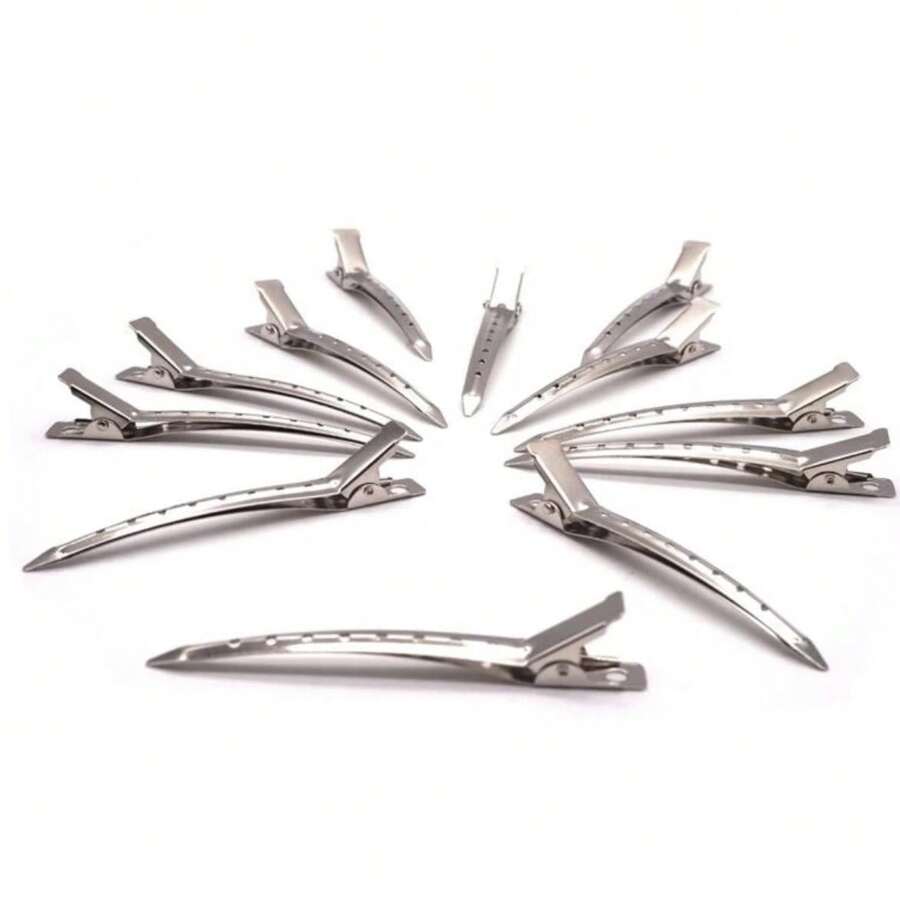 Kit 12 Hair Clips Clamps Stainless Steel Metal Iron For Hair Styling - 銀色 - 查看 1
