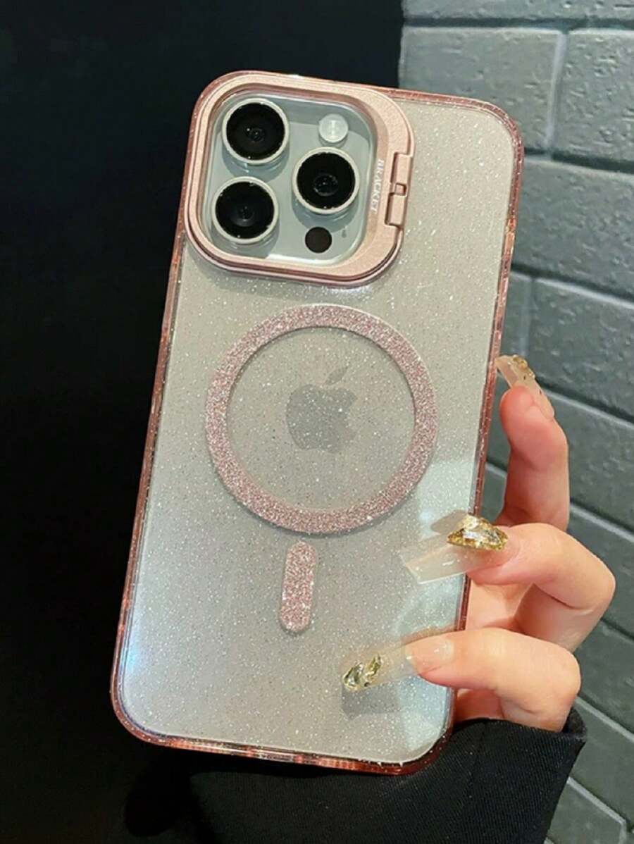 Glitter Case With Stand And Camera Film Kit For IPhone - Màu Hồng baby - Xem 1