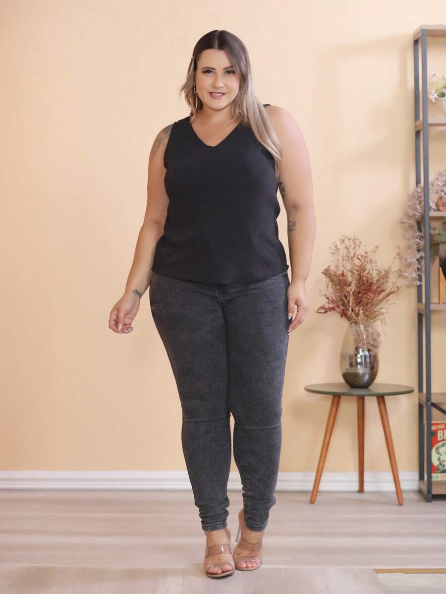 Women's Tank Top Plus Size G1 To G3 Duna Fabric Comfortable Fresh Summer - màu đen - Xem 1