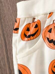 Young Boy Halloween Pumpkin Print Long Sleeve Crew Neck Sweatshirt Set