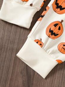 Young Boy Halloween Pumpkin Print Long Sleeve Crew Neck Sweatshirt Set