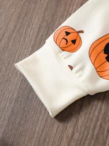 Young Boy Halloween Pumpkin Print Long Sleeve Crew Neck Sweatshirt Set