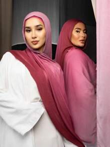 1 Pc Women Multi-Color Gradient Headscarf, Soft Modal Scarf, Versatile Elegant Fashion Wrap, Suitable For Daily Gatherings In Multiple Occasions, Scarves, Jersey Hijabs - Multicolor - View 3