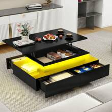 Lift Top Coffee Table With LED Lights & 4 Drawers For Living Room Cocktail Table Modern Coffee Tables With Storage - 黑色 - 查看 2