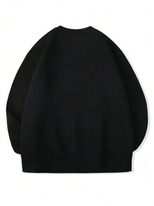 Men's Casual Round Neck Letter Print Sweatshirt, Spring Autumn - Black - View 2