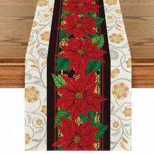 Merry Christmas Table Runner, Christmas Tree Kitchen Dining Table Decor, Flowers Table Placemat Winter Holiday Farmhouse Home Decoration Indoor Outdoor Party Supply Holiday Hanppy New Year Gift - Multicolor - View 15