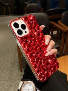 Apple Luxury Bling Rhinestone Encrusted Red Phone Case Compatible With Iphone 11/12/13/14/15/15 Plus/15 Pro/15 Pro Max - Red - View 3