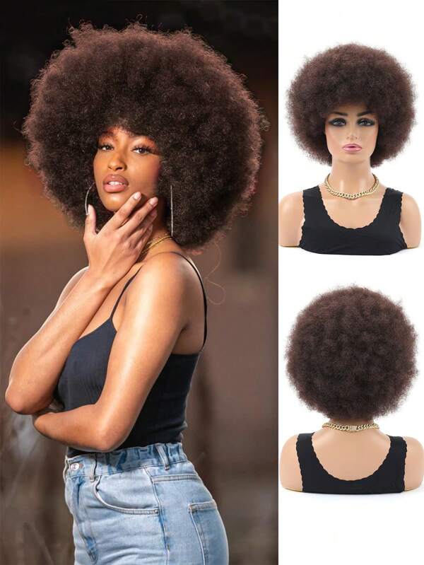 Afro Wigs For Black Women Short 8 Inch Curly Afro Wigs Synthetic Puff Wigs For Daily Party Cosplay Costume Hallowee Use Soft Afro Wig For Women Afro Kinky Curly Hair Wigs Natural Looking