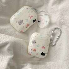 Compatible With AirPods Pro Earphone Protective Case, Graffiti Star & Cat Design Earphone Cover For Apple AirPods 1/2, With Pendant, Suitable For AirPods 3 Bluetooth Earphone, Women