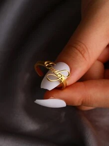 1 chiếc nhẫn thép không gỉ khắc tên tùy chỉnh, nhẫn khắc tên cá nhân, màu vàng thời trang, quà tặng trang sức phổ biến cho gia đình và bạn bè - Vàng - Xem 2