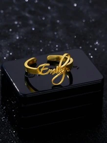 1 chiếc nhẫn thép không gỉ khắc tên tùy chỉnh, nhẫn khắc tên cá nhân, màu vàng thời trang, quà tặng trang sức phổ biến cho gia đình và bạn bè - Vàng - Xem 3