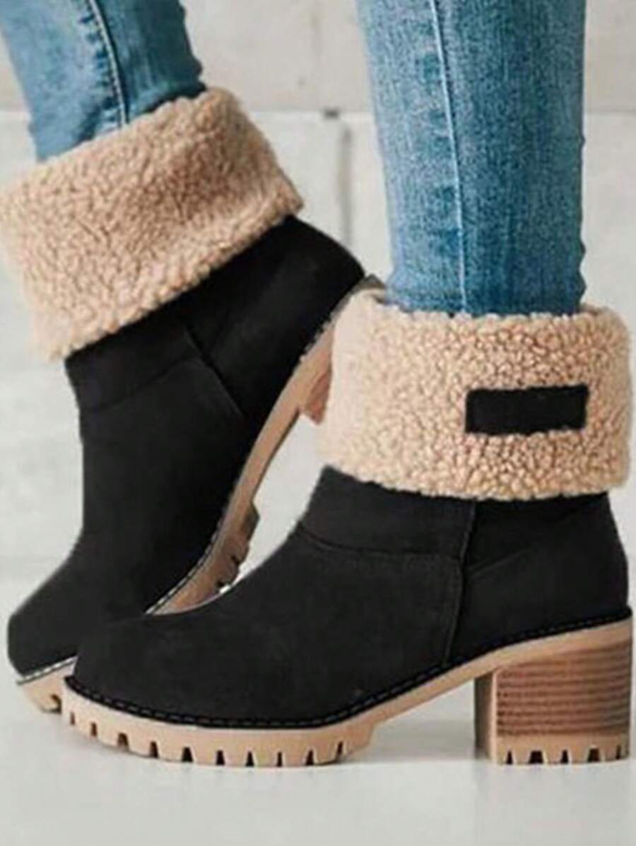 Stylish Women's Snow Boots, Thick-Soled Ankle Boots, Plus Fleece For Warmth, Perfect For Outdoor Work Women's Shoes - màu đen - Xem 1