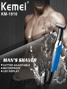 Adjustable LED Display Screen Electric Shaver USB Rechargeable Kemei KM-1910 Portable Waterproof Electric Shaver Kemei Shaver - Blue - View 3