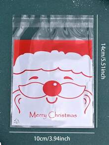 40 peças Bolsas de Embalagem Autoadesivas com Estampa de Papai Noel e Impressão de Letra "Feliz Natal" para Padaria, Doces, Biscoitos em Forma de Floco de Neve, Decorações de Natal com Bottom Vermelho, Decorações de Natal, Presentes de Natal, Suprimentos para Festa de Natal, Sacolas de Presente de Natal, Sacolas de Natal, Adesivos de Natal - Transparente - Visão 5