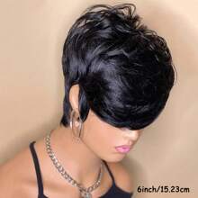 The Short Cut Pixie Wigs Human Hair Wigs  Machine Made Wig Natural Color Daily Use Human Hair Wig - Natural Black - View 5
