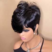 The Short Cut Pixie Wigs Human Hair Wigs  Machine Made Wig Natural Color Daily Use Human Hair Wig - Natural Black - View 6