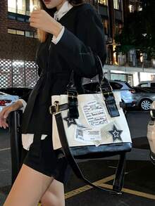 雅比风格复古大容量帆布欧美质感手提包单肩包斜挎包女士百搭通勤包四季通用 - 米色 - 查看 10