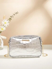 1pc Girls' Crocodile Pattern Cute Minimalist Chain Crossbody Square Bag, Suitable For Daily Use, Best Gift Choice - M813B - View 10