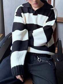 男士复古条纹宽松高街风 Polo 针织衫，秋冬款