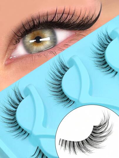 GROINNEYA 3 Pairs Cat Eye, Fox Eye, Faux Mink Eyelashes, Natural Look Short False Eyelashes, Eyelash Extensions, Makeup (LX02) Strip Eyelashes, Eyelashes, False Eyelashes, Fake Eyelashes