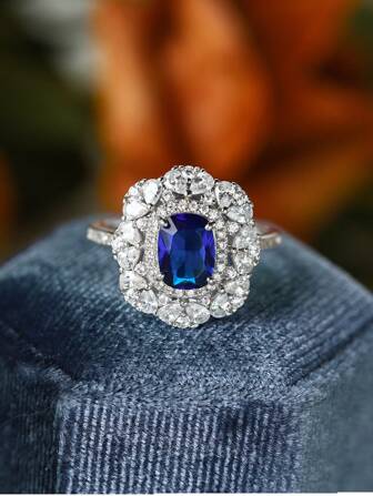 Elegante en modieuze S925 ovale blauwe zirkonia ring, geschikt voor bruiloft, verjaardagscadeau voor geliefde/beste vriend(in), verloving, dagelijkse/feestkleding, bruidssieraden, willekeurige sieradendoos