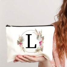 Bolsa de maquiagem com estampa floral e de letras chique de outono - Bolsa de cosméticos de lona reutilizável e moderna com grande capacidade Bolsa de armazenamento de viagem para mulheres Bolsas de grife, bolsa de cosméticos de viagem portátil personalizada com zíper, ideal para bolsa de festa de casamento e presente feminino, bolsa de papelaria escolar, presente de festa Bolsa de maquiagem para itens essenciais de viagem Bolsas de maquiagem Organizador de maquiagem Organizador de maquiagem Armazenamento de maquiagem Bolsa de maquiagem Bolsa de maquiagem - Branco - Ver 14
