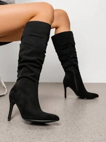 Knee High Boots For Women, Pointed Toe Stiletto High Heel Slouchy Suede Sexy Comfortable All-Day Wear For Dating And Party Tall Boots - Black - View 1