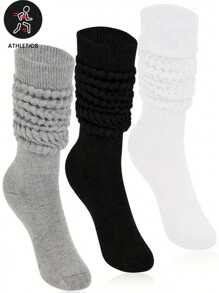 3 双白色纯色基本款绒面袜，中筒 - 彩色 - 查看 1